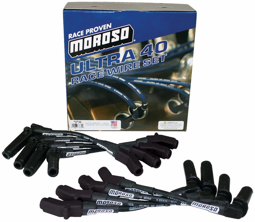 Moroso Black Ultra 40 Spark Plug Wire Set 73732, Fits GM LS 4.8/5.3/6.0/6.2 Engines Using Moroso 68476 Valve Covers