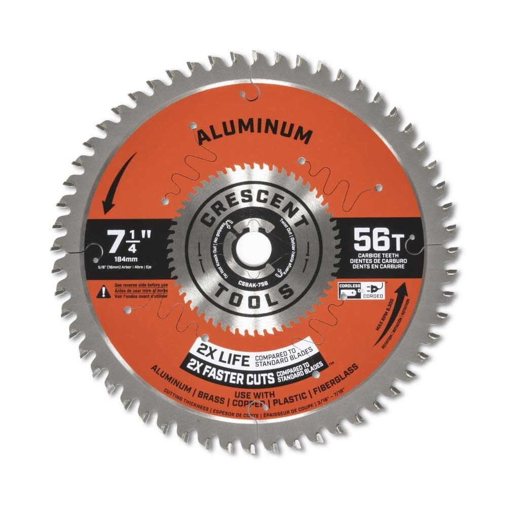 Crescent 7 1/4'' Circular Saw Blade Thick Aluminum X 56 Tooth