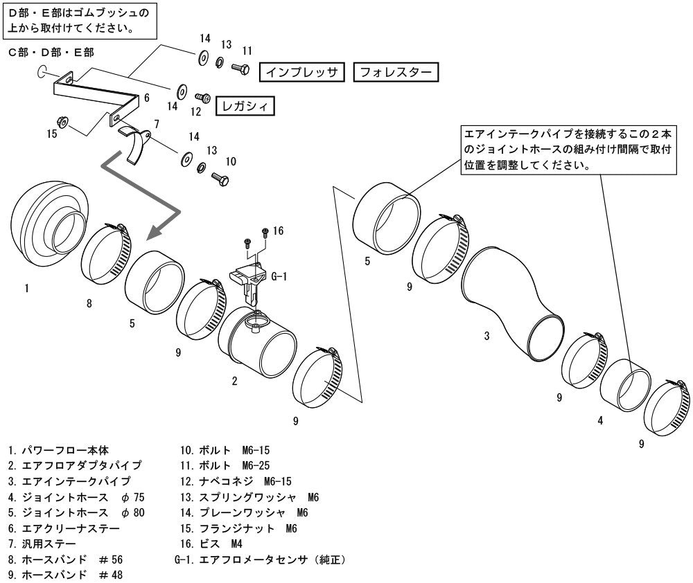 Racing Suction Intake Series HKS 70020-AF101 (RS BE5/BH5 (D) EJ208 SG5/SG9 EJ2 5), 1 Pack