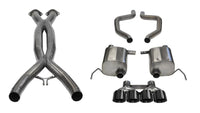 Sport Cat-Back Exhaust System Corsa Performance 14768CBBLK Dual Rear Exit Incl. 3 in. X Pipe 2.75 in. Over Axle Pipe Mufflers/Clamps/Quad 4.5 in. Black PVD Pro-Series Tips