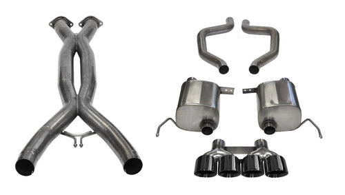 Sport Cat-Back Exhaust System Corsa Performance 14768CBBLK Dual Rear Exit Incl. 3 in. X Pipe 2.75 in. Over Axle Pipe Mufflers/Clamps/Quad 4.5 in. Black PVD Pro-Series Tips