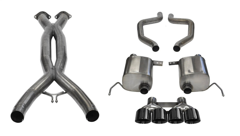 Sport Cat-Back Exhaust System Corsa Performance 14768CBBLK Dual Rear Exit Incl. 3 in. X Pipe 2.75 in. Over Axle Pipe Mufflers/Clamps/Quad 4.5 in. Black PVD Pro-Series Tips