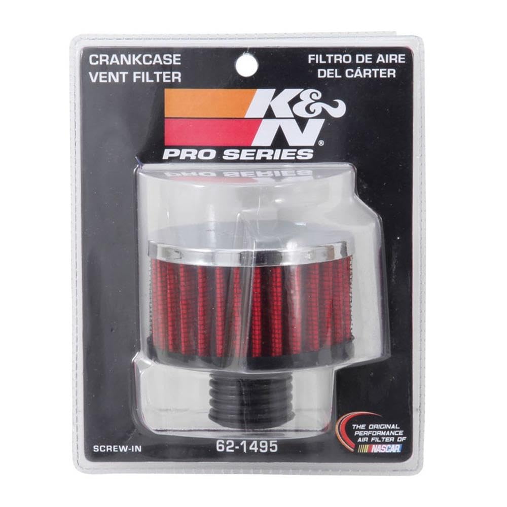 K&N Air Filter/Breather Vent: High Performance, Premium, Washable, Replacement Engine Filter: Flange Diameter: 0.5 in, Filter Height: 1.75 in, Flange Length: 0.9375 in, Shape: Breather, 62-1495