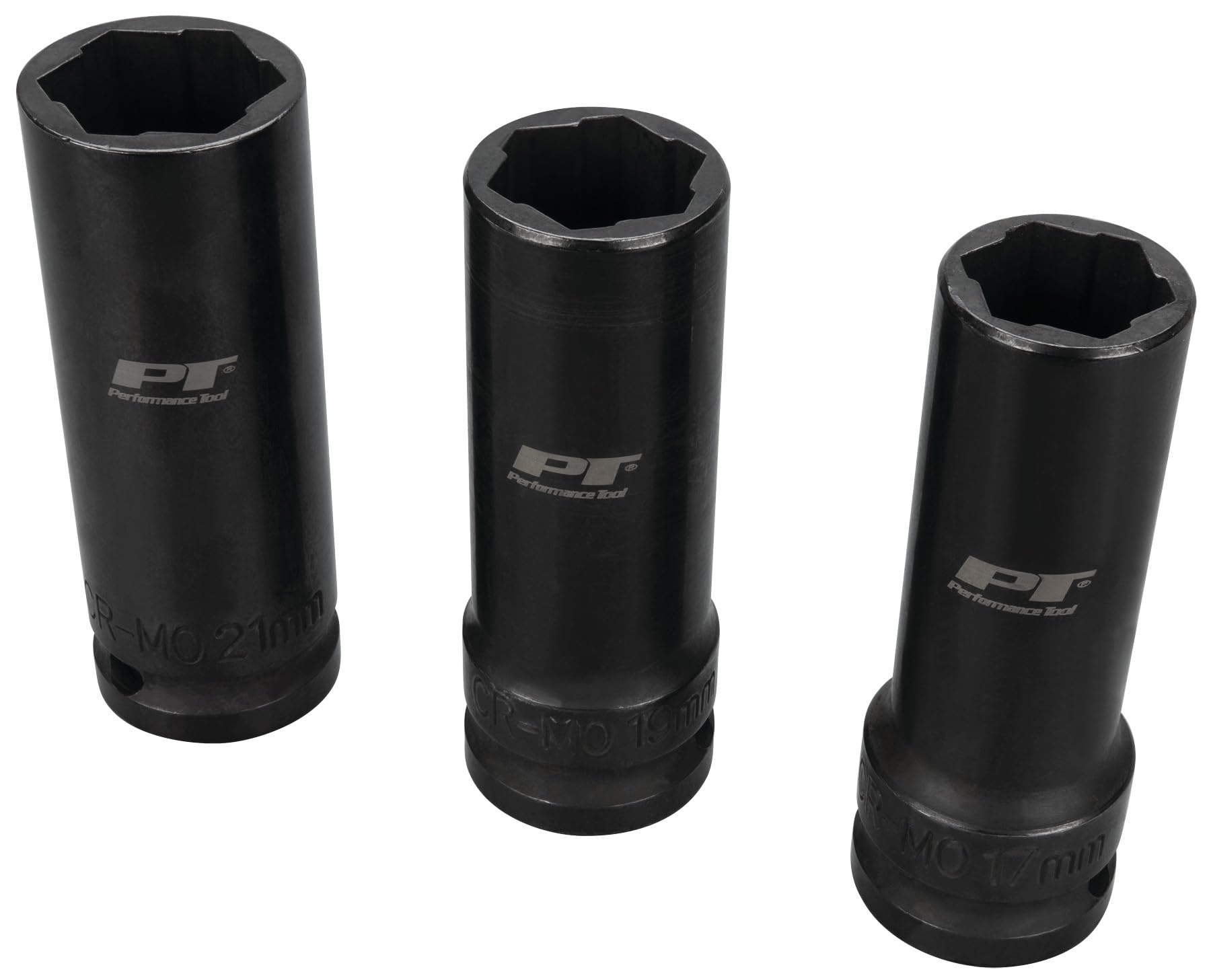 W87140 Performance Tool Damaged Lug Nut Sockets Set - 1/2" Drive (3 Pieces) with Molded Case - Removes Rusted, Rounded-Off Nuts and Bolts - 17mm, 19mm, 21mm