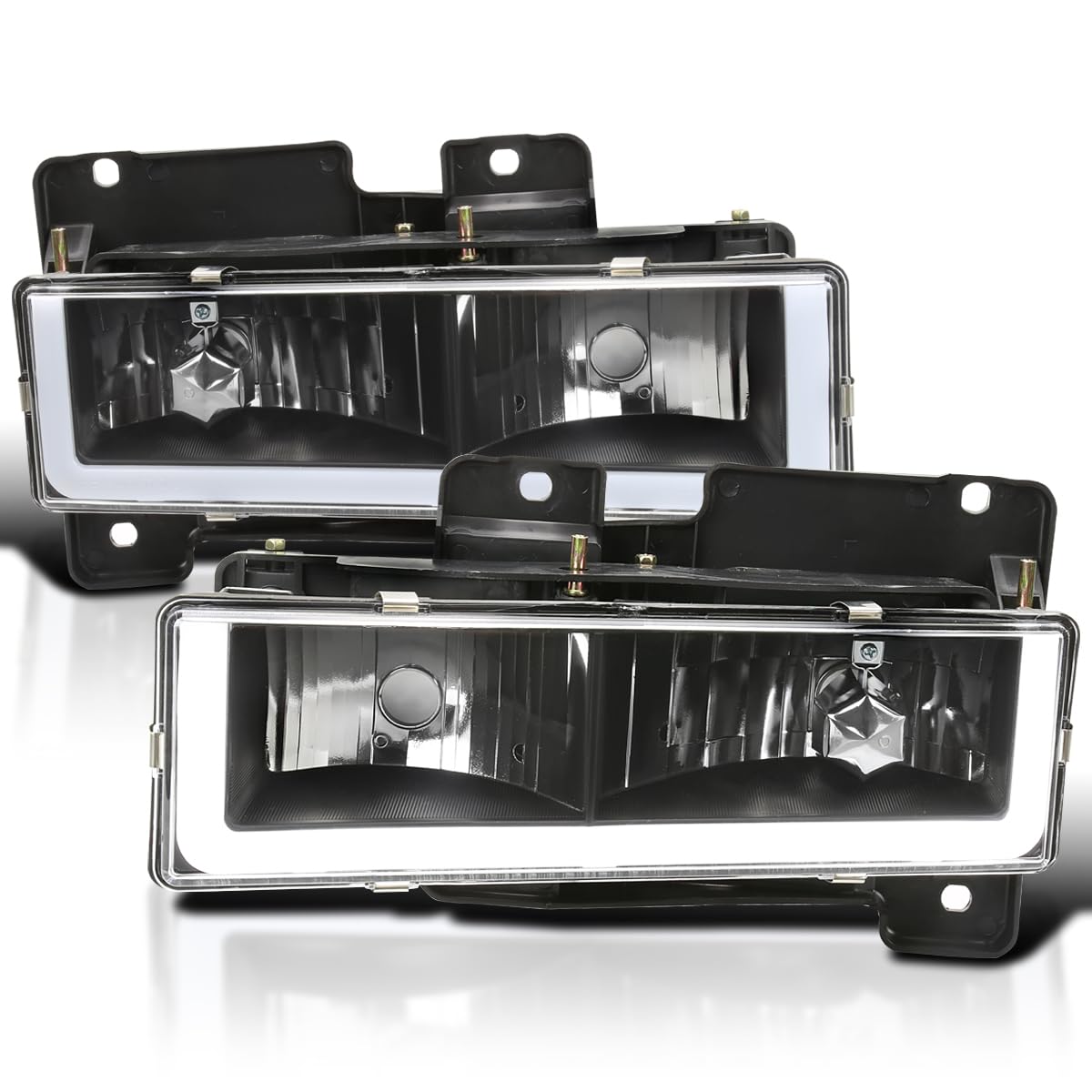 Black SPEC-D TUNING Headlights w/LED Light Bar Compatible with 1988-1998 Chevy GMC C10 C/K 1500 2500 3500, Suburban, Tahoe, Silverado, Sierra, L+R Pair Head Light Lamp Assembly
