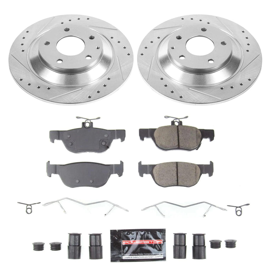 POWERSTOP Z23 Carbon-Fiber Ceramic Brake Pads and Drilled and Slotted Rotors Brake Kit Rear For Mazda CX-30 2020-2022 [Vehicle Specific]