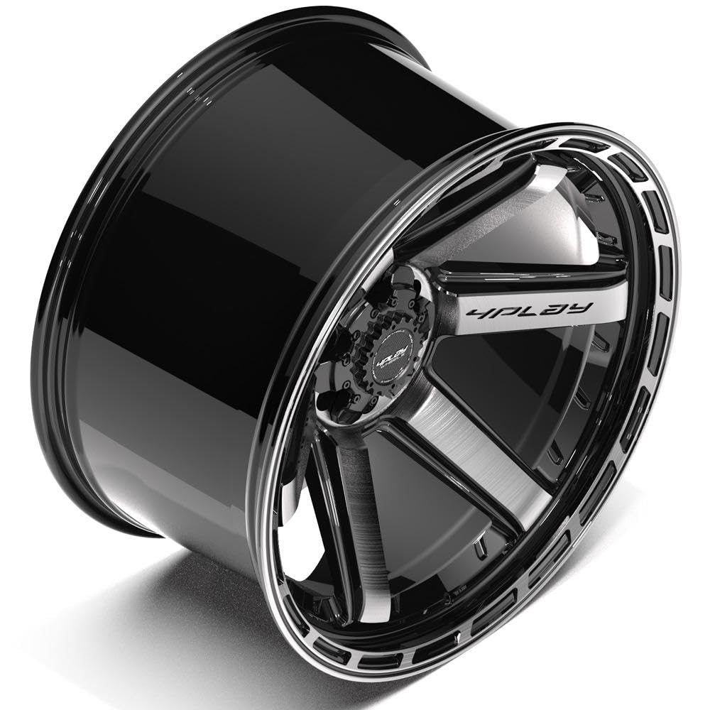 22 Inch 4PLAY Wheels Rim 4P63 Fits 6x135 & 6x139.7 22x12 Gloss Black Brushed with Tinted Clear (1)