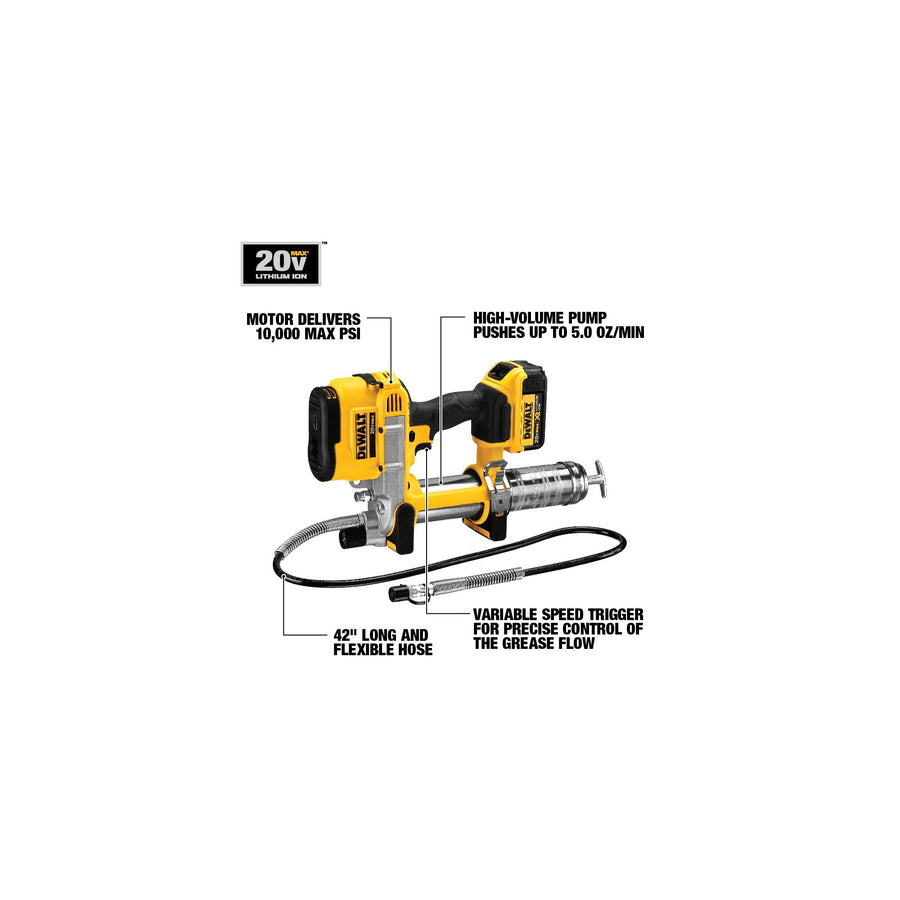 20V MAX DEWALT Grease Gun, Cordless Electric Grease Gun 42” Hose, 10,000 PSI, Variable Speed Triggers, Tool Only (DCGG571B)