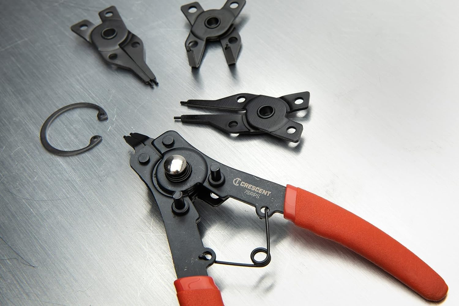 5 Piece Crescent Snap Ring Pliers Set - Lock Ring Pliers for Internal & External Snap Rings - Removes & Installs Snap Rings - With 4 Interchangeable Heads & Dipped Handles - 7SRPS