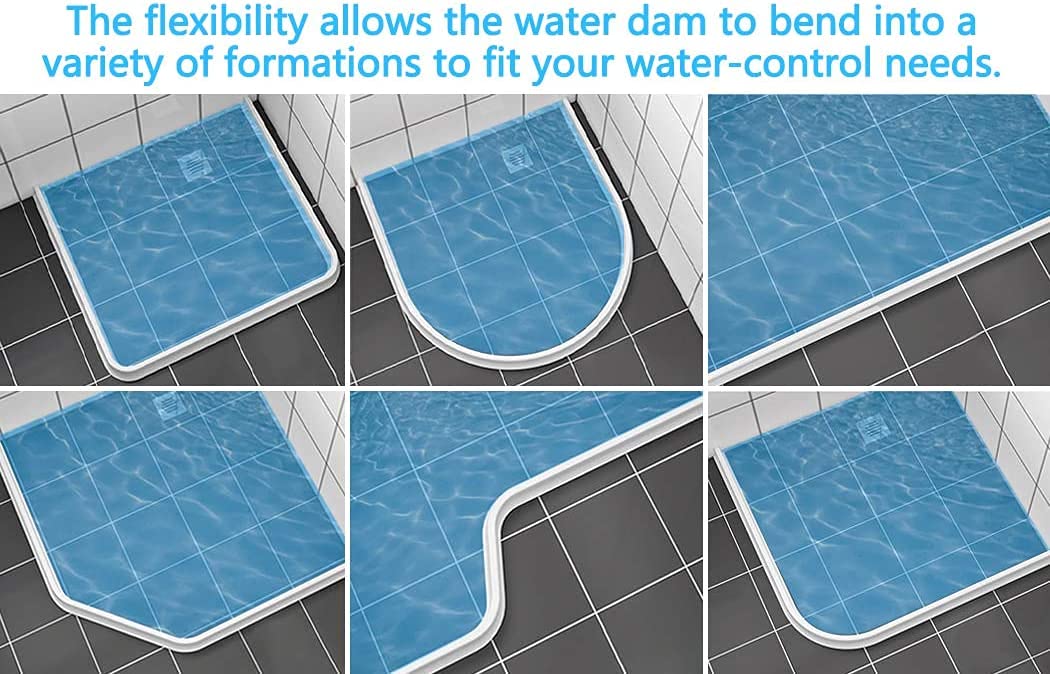 Collapsible Shower Water Dam (66Inch) Shower Barrier and Water Stopper Retention System Keeps Water Inside Threshold Suitable for Bathroom and Kitchen