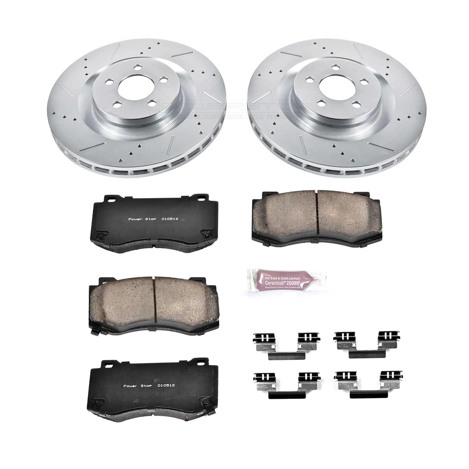 Z23 Power Stop K4695 Brake Pads with Drilled and Slotted Brake Rotors Kit For Chrysler 300 | Dodge Challenger Charger Magnum [Application Specific]