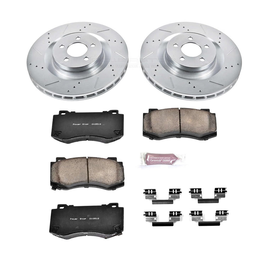 Z23 Power Stop K4695 Brake Pads with Drilled and Slotted Brake Rotors Kit For Chrysler 300 | Dodge Challenger Charger Magnum [Application Specific]