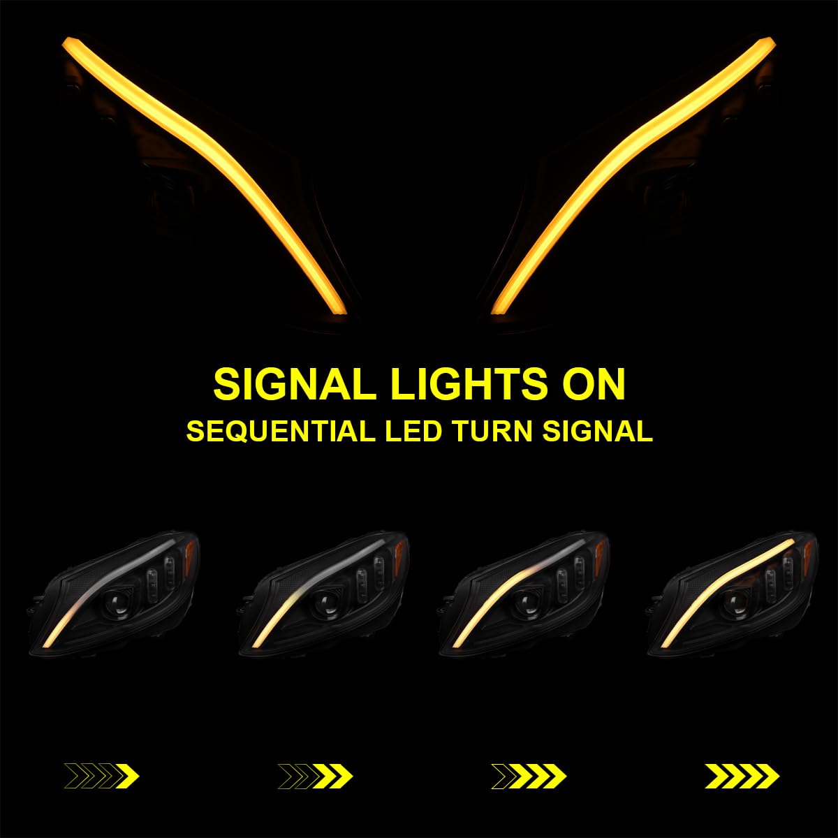 Sequential Signal Tube Full LED Projector Headlights SPEC-D TUNING Compatible with 2015-2018 Mercedes Benz W205 C-Class Left + Right Pair Headlamps Assembly