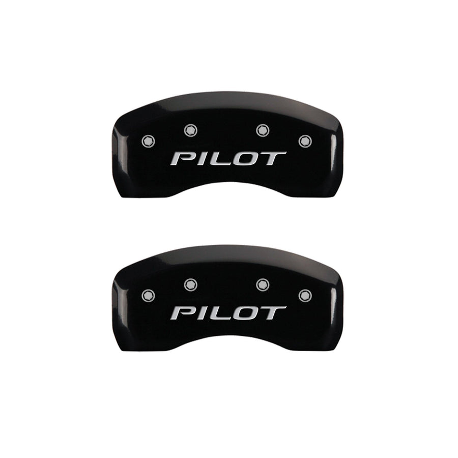 Brake Caliper Covers MGP Compatible with 2009-2025 Honda Pilot, 2017-2025 Honda Ridgeline - Powder-Coated Finish, 4PCS Front and Rear (Black - Honda/Pilot Engraving)