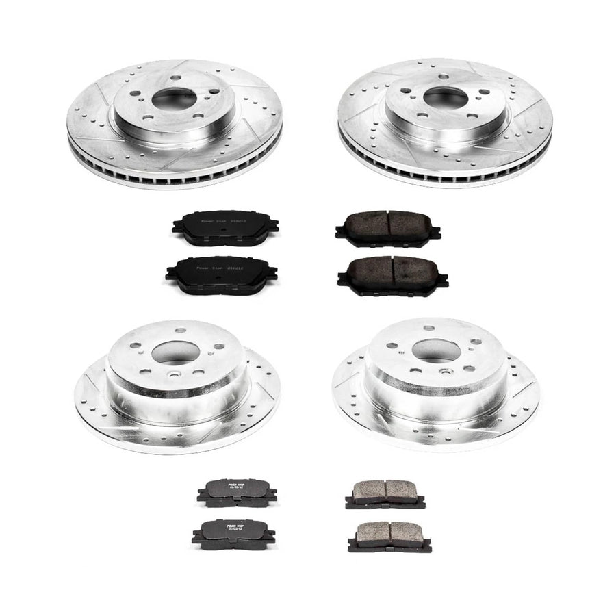 Power Stop K2416 Z23 Carbon Fiber Brake Pads Front and Rear with Drilled & Slotted Brake Rotors Kit For Toyota Camry 2002-2004 [Model Specific]