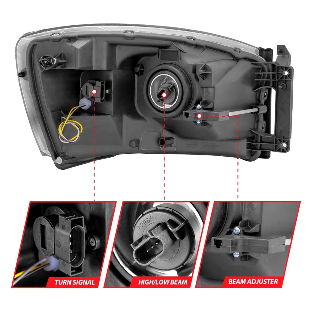 06-09 Dodge RAM 1500/2500/3500 ANZO USA Aridex Headlights Chrome Housing/Clear Lens (w/Switchback Light Bars) (111527)