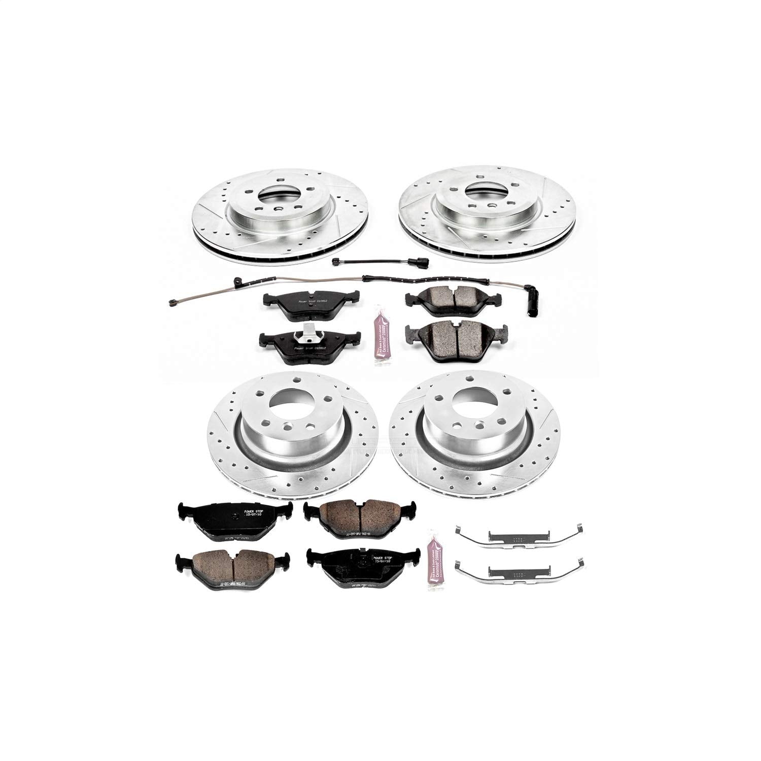 Power Stop Z23 Carbon Fiber Brake Pads with Drilled & Slotted Brake Rotors Kit Front and Rear
