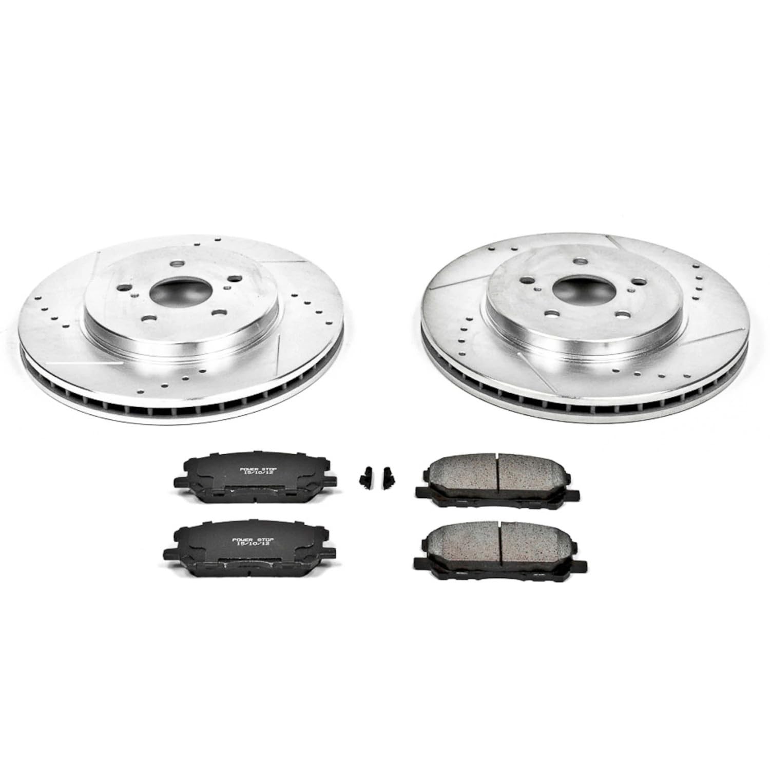 Power Stop K196 Front Brake Pads Z23 Carbon Fiber with Drilled & Slotted Brake Rotors Kit For Lexus RX330, Lexus RX350, Lexus RX400h, Toyota Highlander [Model Specific]