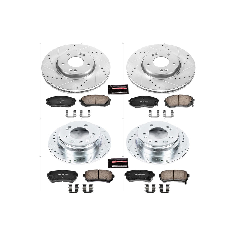 Power Stop K6512 Z23 Carbon Fiber Brake Pads Front and Rear with Drilled & Slotted Brake Rotors Kit For Kia Sportage 2012-2016 [Model Specific]
