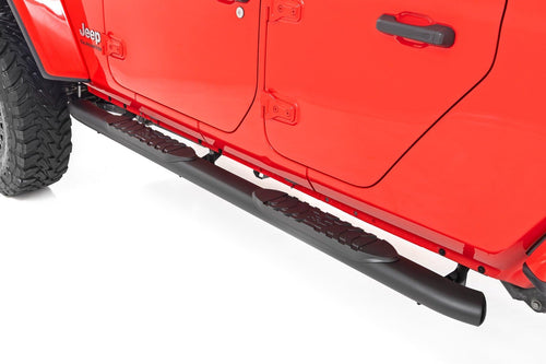 Oval Nerf Steps Rough Country for Jeep Gladiator JT (2020-2025) - OEM Style Rails with Built-in Side Steps