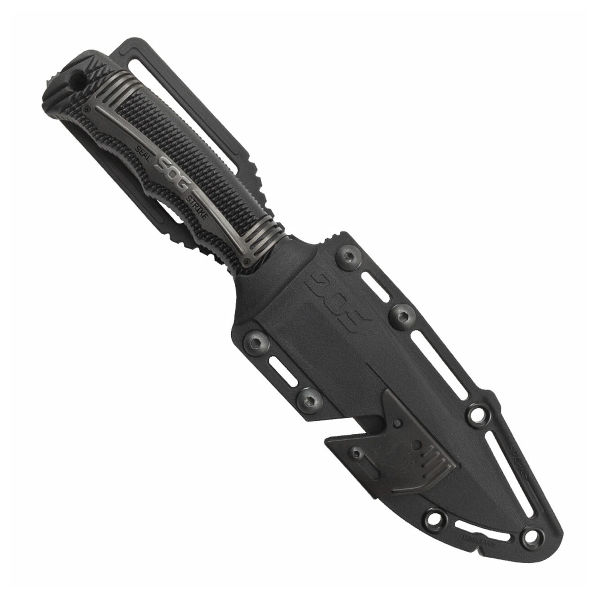SOG Fixed Blade Seal Strike Knife with Sheath- Tactical and Hunting Knife with 4.9 Inch Partially Serrated Bowie Knife Blade and Survival Knife Line Cutter (SS1003-CP)