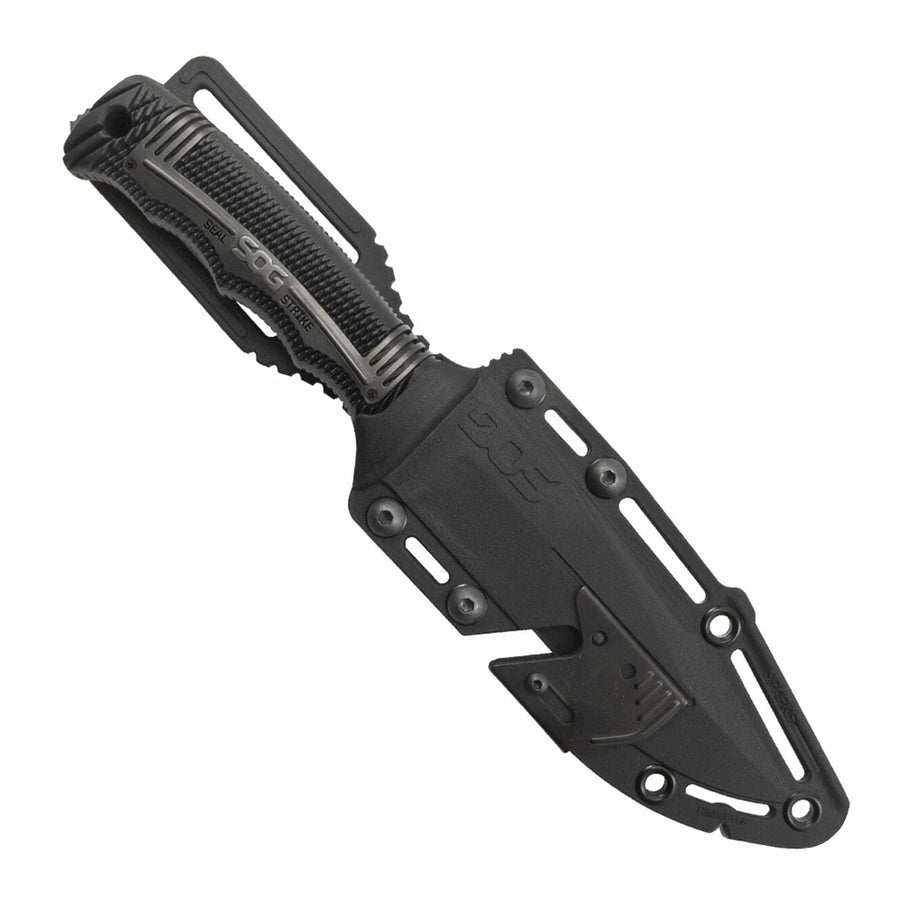 SOG Fixed Blade Seal Strike Knife with Sheath- Tactical and Hunting Knife with 4.9 Inch Partially Serrated Bowie Knife Blade and Survival Knife Line Cutter (SS1003-CP)
