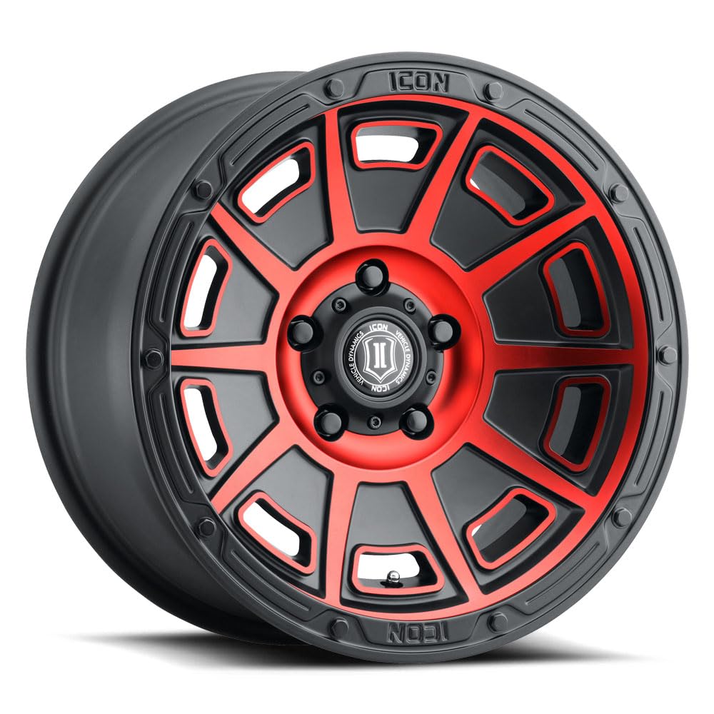 Satin Black ICON Alloys Victory w/Red, 17 x 8.5/6 x 5.5, 0mm Offset, 4.75" BS, 3017858347SBRT