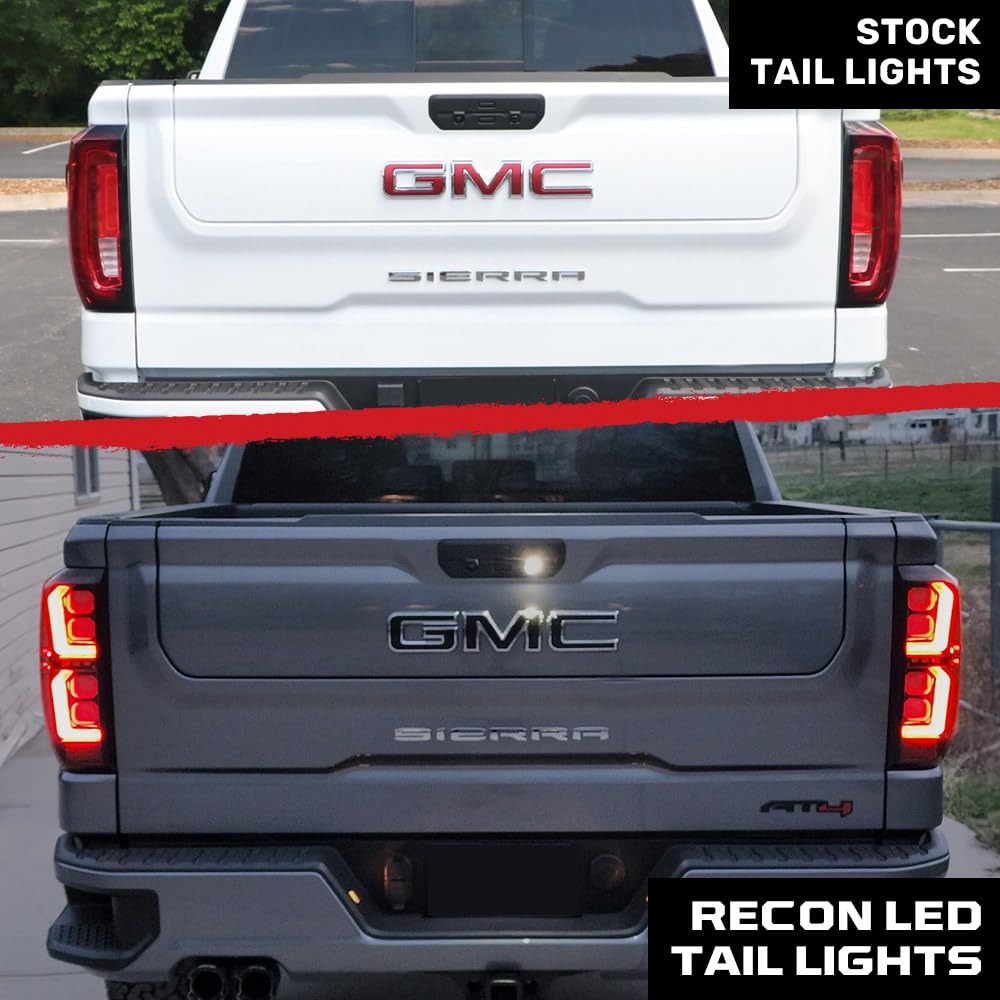 RECON - Ultra Bright Premium OLED Tail Lights Fits 19-25 Sierra 1500 & 20-23 Sierra 2500, 3500 Sleek Running Lights Startup Light Sequence (Replaces Factory/OEM LED) (SMOKED LENS)