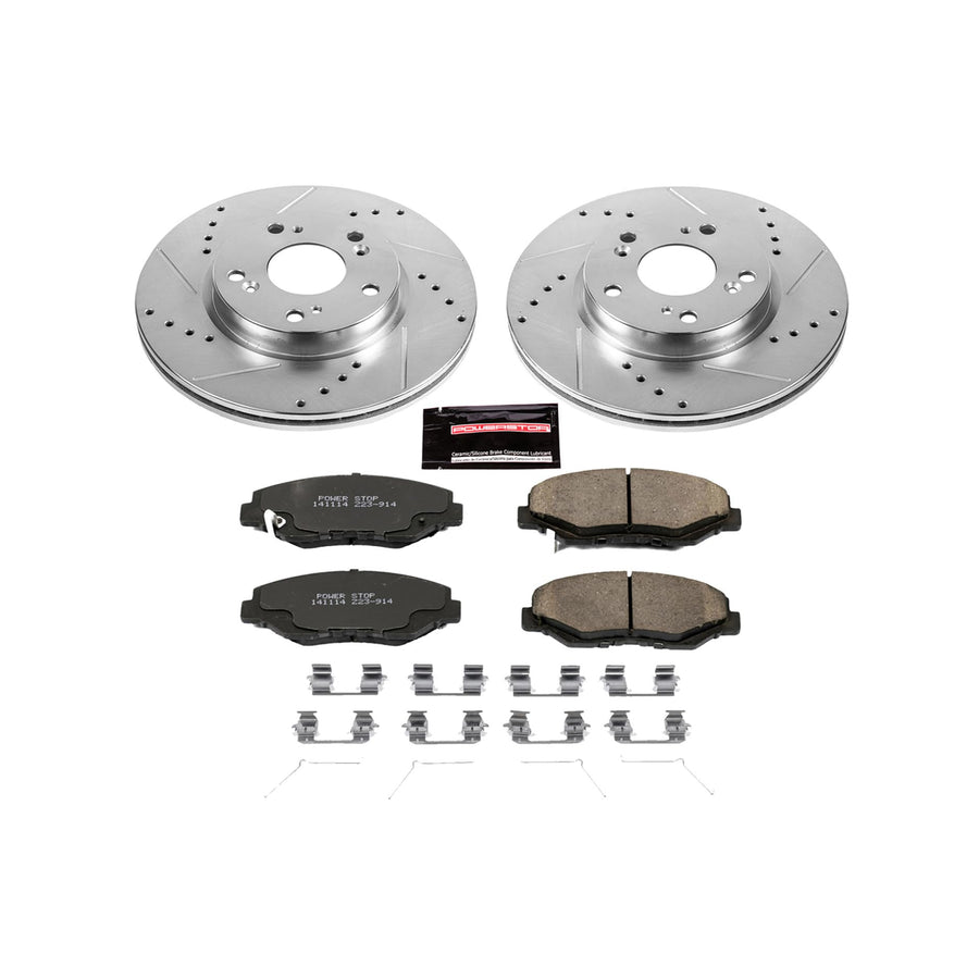 Power Stop K6490 Z23 Carbon Fiber Brake Pads Front with Drilled & Slotted Brake Rotors Kit For Acura ILX 2013, Honda Accord 2013-2017, Honda Fit 2013-2014 [Model Specific]