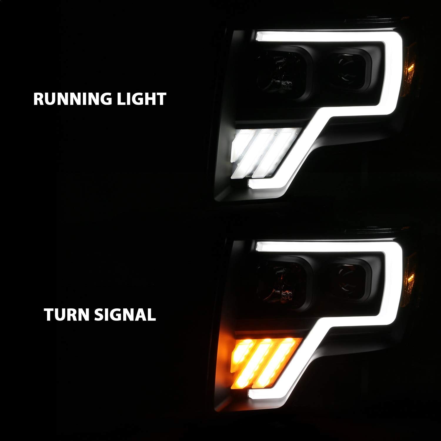 2009-2013 Ford F-150 ANZO (111469) G4 Switchback Projector Light Bar H.L.Black Amber