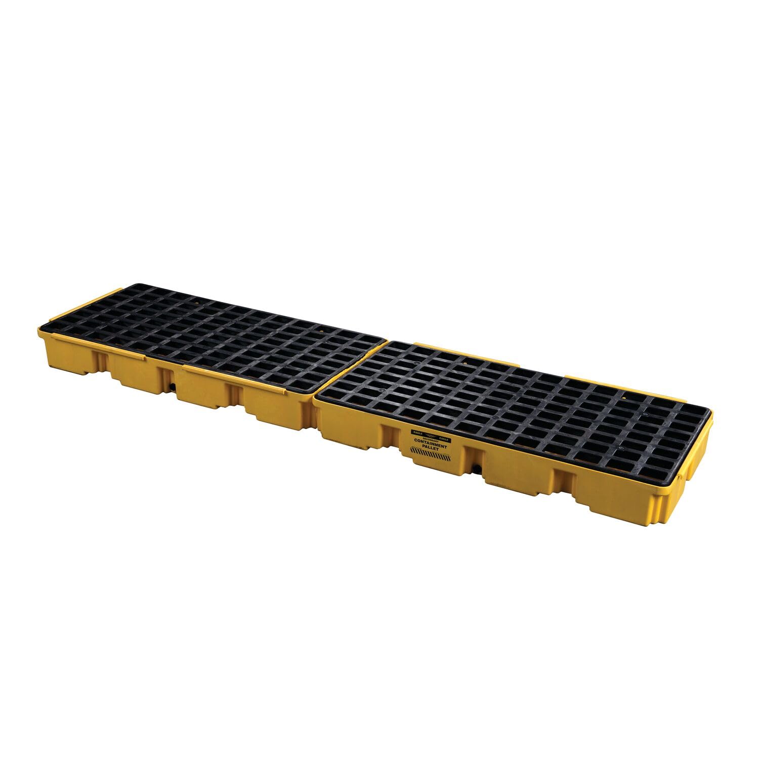 4 Drum Eagle Spill Platform with Drain and Forklift Pockets, 103.5"x26.5"x6.5", 60.5 Gallon Sump, 10,000 lbs. Load Capacity Containment Tray, Made in USA, Yellow, 1647D