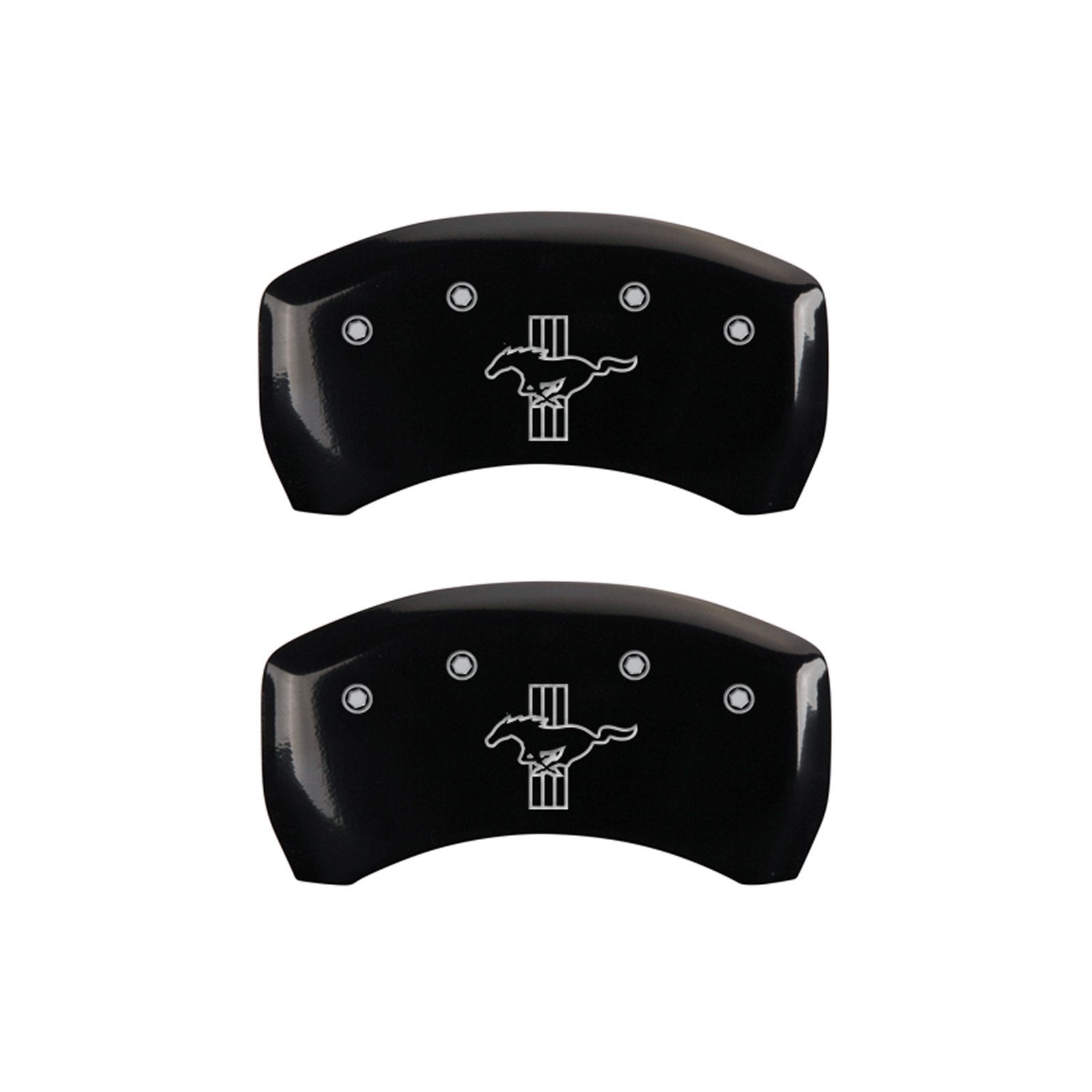 MGP Caliper Covers Black 10010RMB1BK Engraved with Silver Mustang/Bar & Pony (S197) (Set of 2)