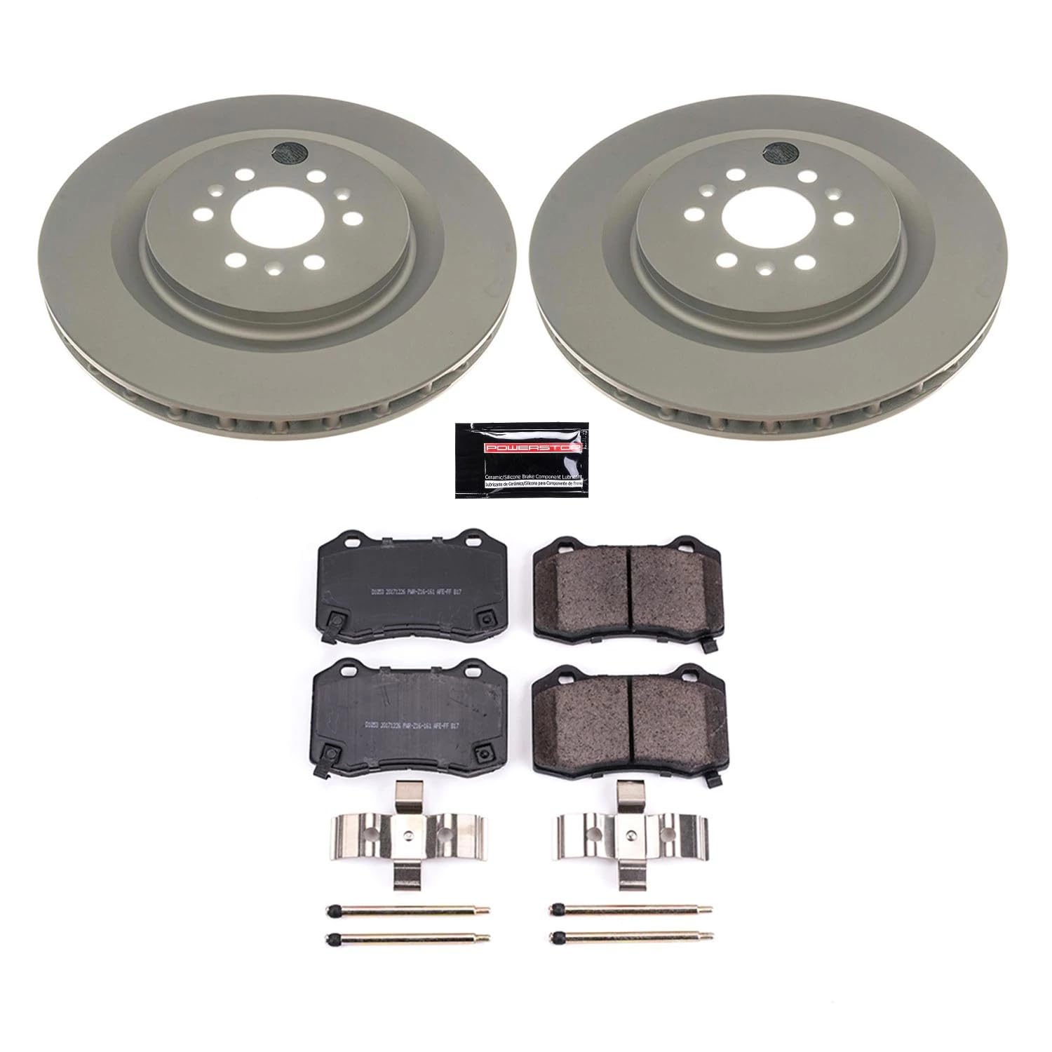 Power Stop Z17 Rear Coated Rotor Kit-Coated Brake Rotors, Ceramic Brake Pads For Cadillac CTS 2004-2007, STS Cadillac 2005-2011 [Model Specific]