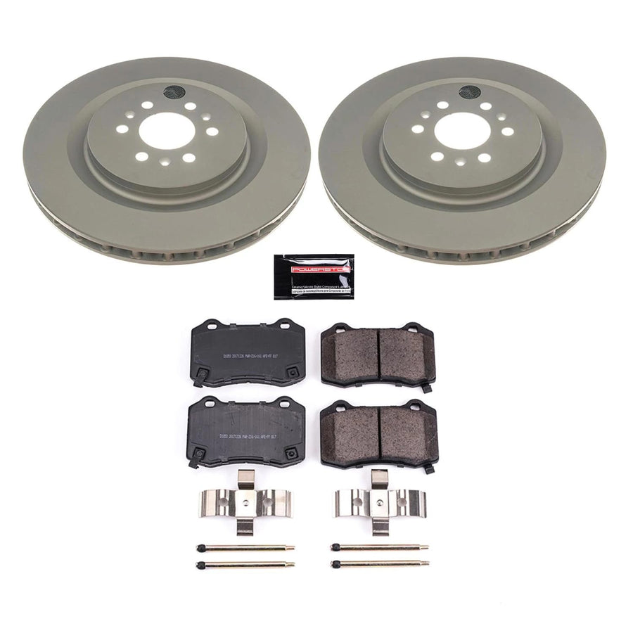Power Stop Z17 Rear Coated Rotor Kit-Coated Brake Rotors, Ceramic Brake Pads For Cadillac CTS 2004-2007, STS Cadillac 2005-2011 [Model Specific]