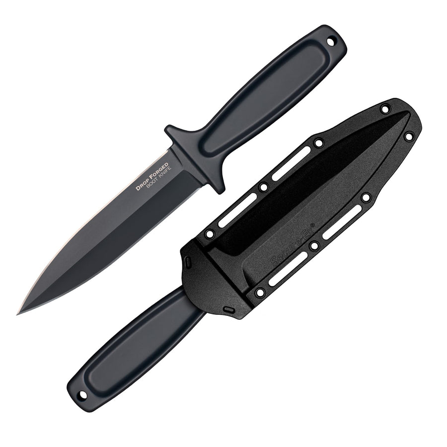Cold Steel Boot Drop Forged 5" 52100 High-Carbon Steel Spear Point Fixed Blade EDC Concealed Carry Tactical Outdoor Hunting Knife, 4" Ergonomic Handle, Resistant Secure-Ex Sheath