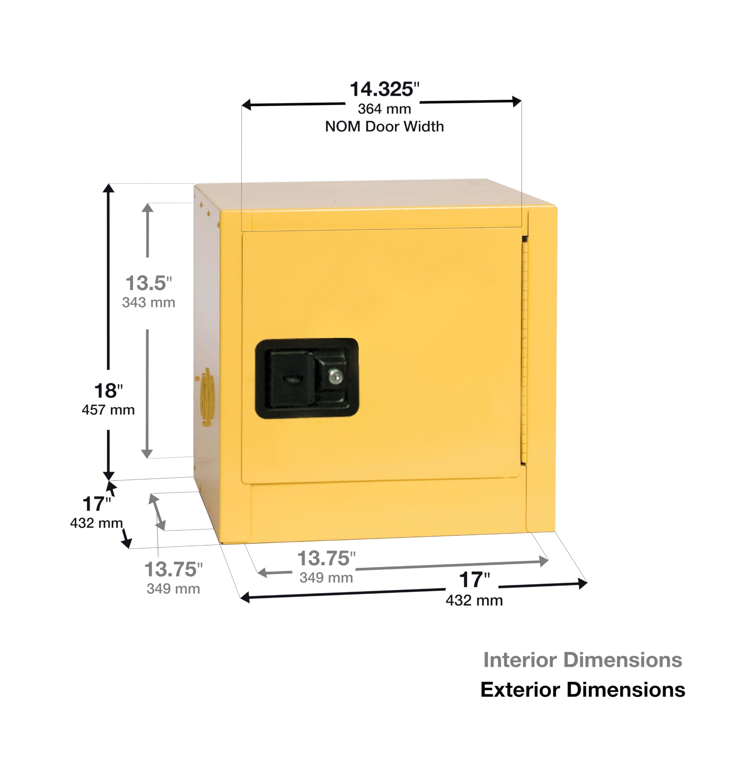 2 Gallon Eagle American Made F﻿lammable Liquid Storage Cabinet, Manual-Close Space Saver Fireproof Cabinet for Schools, Garages, Manufacturing Facilities, 17" x 17" x 18", 1901X