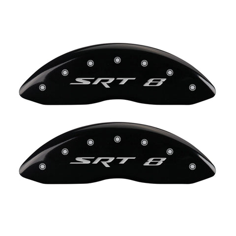 MGP 42002SSR8BK Caliper Covers 'SRT-8' Engraved Caliper Cover with Black Powder Coat Finish and Silver Characters, (Set of 4)