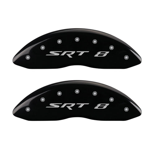 MGP 42002SSR8BK Caliper Covers 'SRT-8' Engraved Caliper Cover with Black Powder Coat Finish and Silver Characters, (Set of 4)