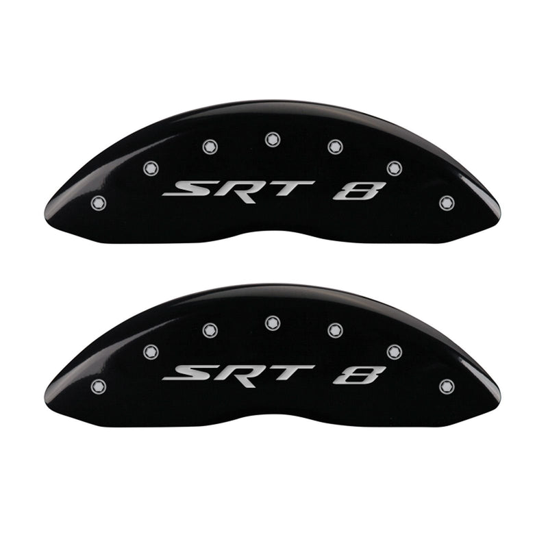 MGP 42002SSR8BK Caliper Covers 'SRT-8' Engraved Caliper Cover with Black Powder Coat Finish and Silver Characters, (Set of 4)