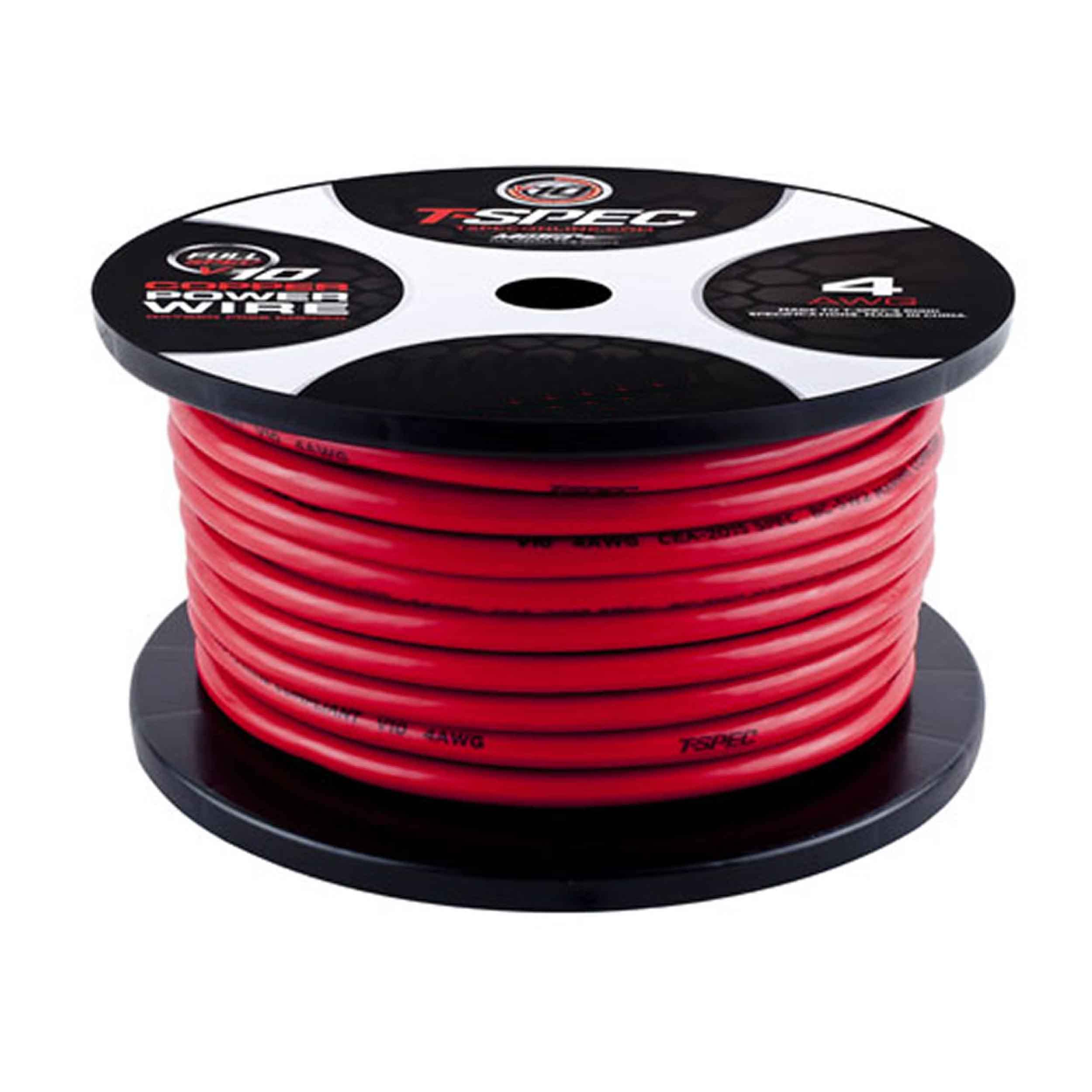 T-SPEC - 100Ft 4 Awg Matte Red Ofc Power Wire - V10 Series,Power Wire V10 Series (V10PW-4RD100)