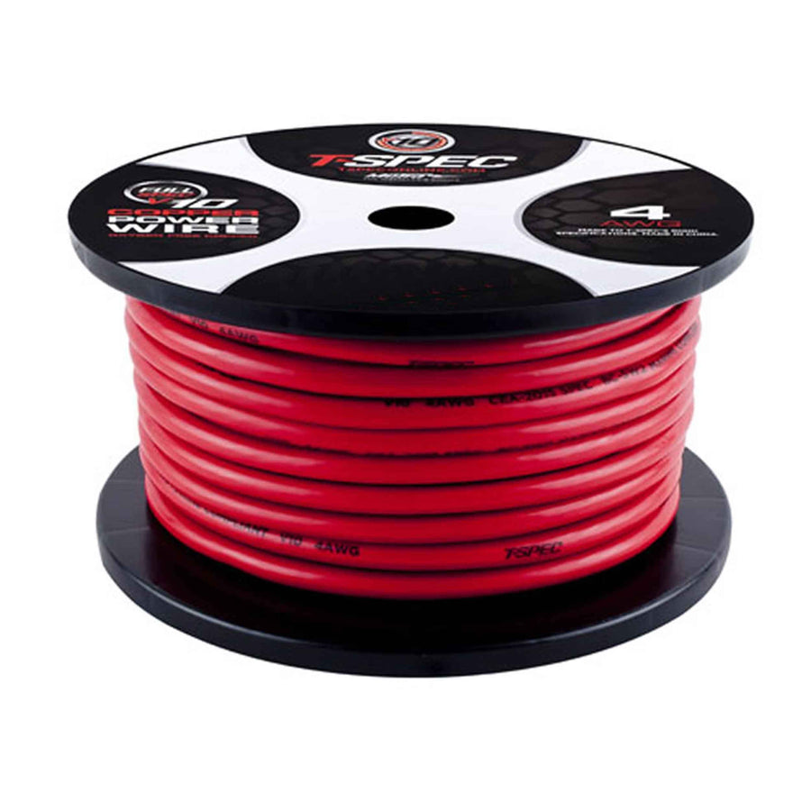 T-SPEC - 100Ft 4 Awg Matte Red Ofc Power Wire - V10 Series,Power Wire V10 Series (V10PW-4RD100)