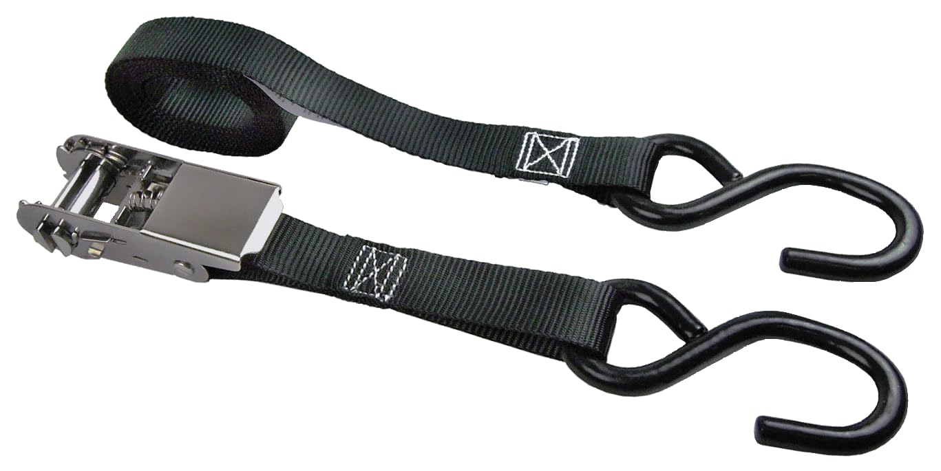 1" x 8' Stainless Steel Ratchet Tie-Down Keeper Koastal With Vinyl S-Hooks - 500 lbs. Working Load Limit And 1,500 lbs. Break Strength