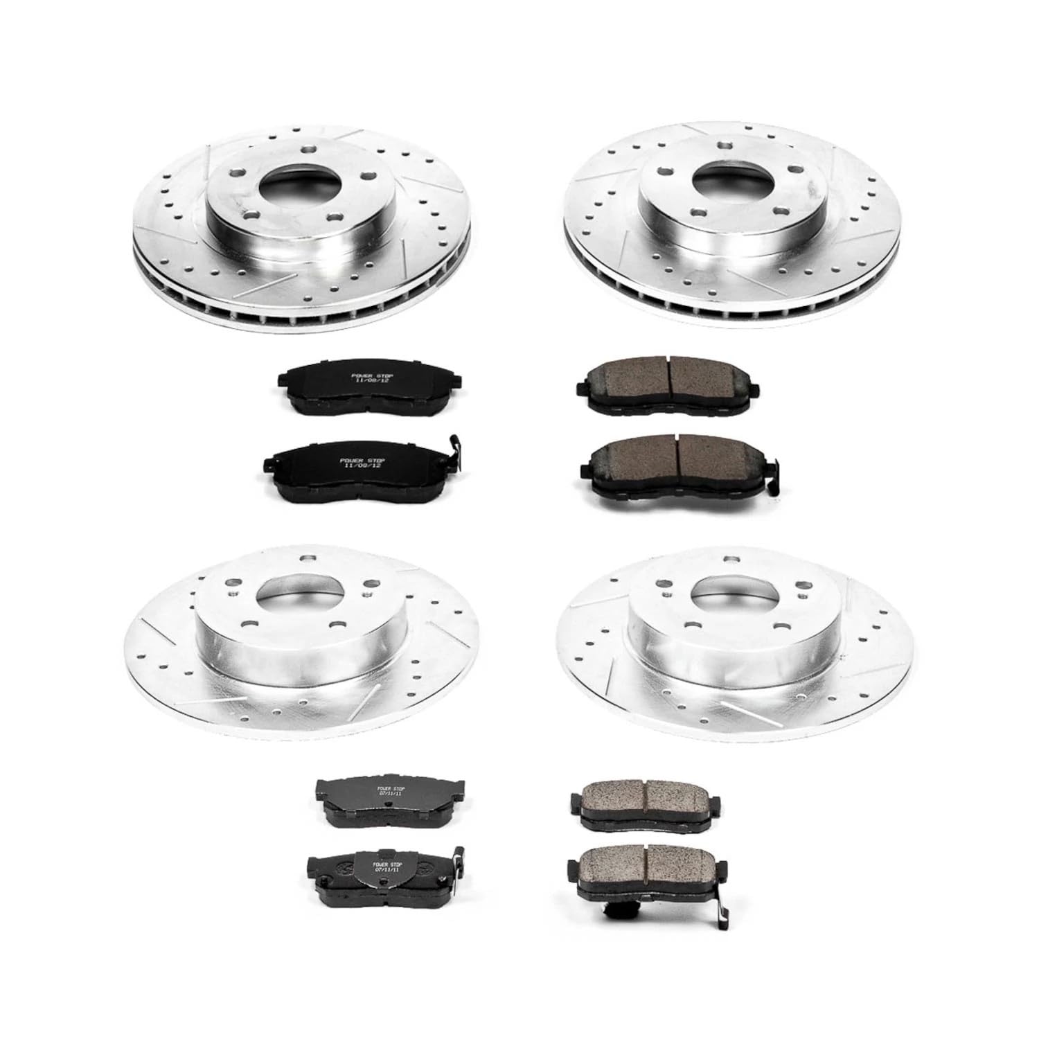 Power Stop K2281 Z23 Carbon Fiber Brake Pads Front and Rear with Drilled & Slotted Brake Rotors Kit For INFINITI I30 2000-2001 [Model Specific]