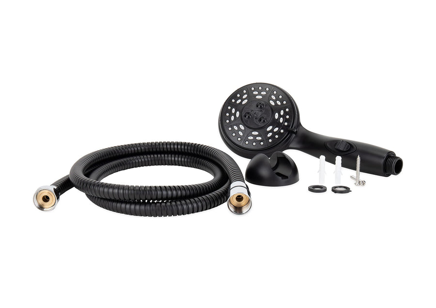 Complete Camco RV/Marine Shower Head Kit | Features Convenient On/Off Switch for Water Efficient Showers | 5 Spray Patterns | Black (43744)