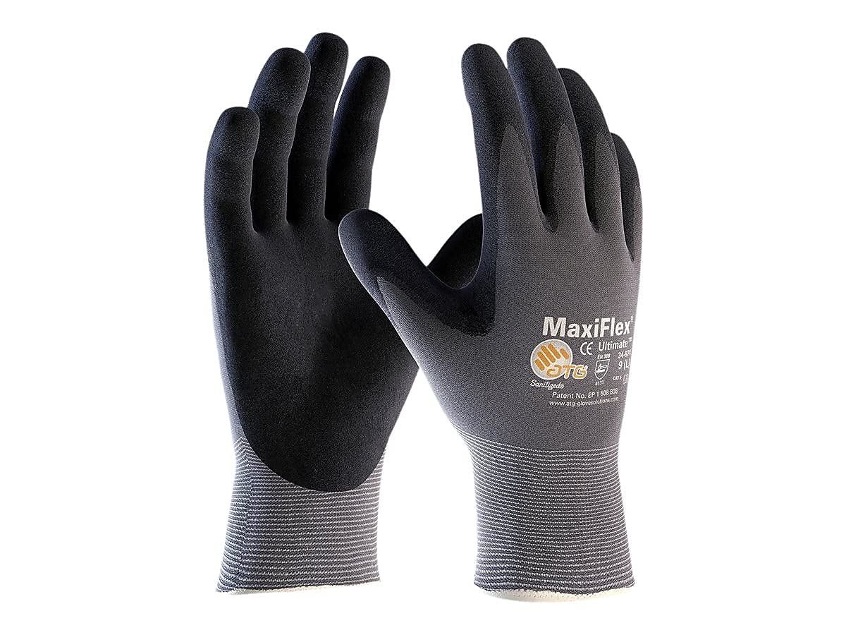 Maxiflex Ultimate Protective Industrial Products 15G Gray Nylon Shell Black Nitrile Microfoam Grip Medium 12 Pairs of Gloves