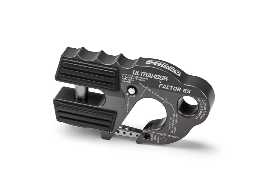 Factor 55 Closed System Shackle Pin Mount Ultrahook, Designed for Steel Cables and Synthetic Ropes - Gray