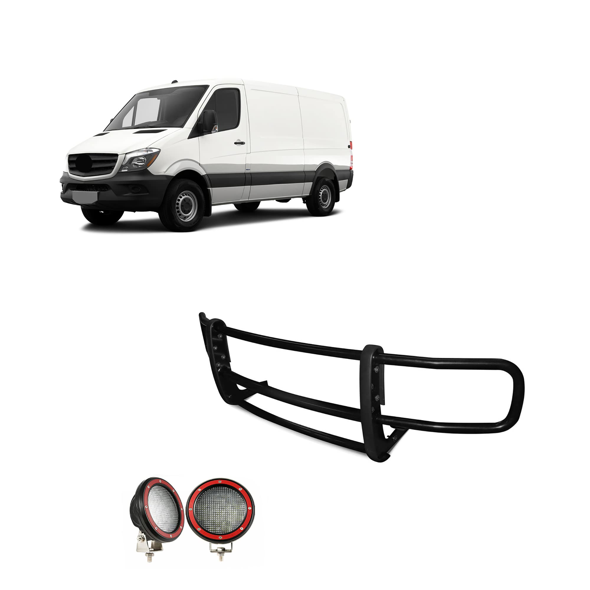 Spartan Grille Guard Black Horse Modular W/Pair of 5.3" LED Light Compatible with 07-09 Dodge Sprinter-Freightliner 2500/3500|19-24-Benz Sprinter 1500/4500|10-24-Benz Sprinter 2500/3500-17D501MA-PLFR
