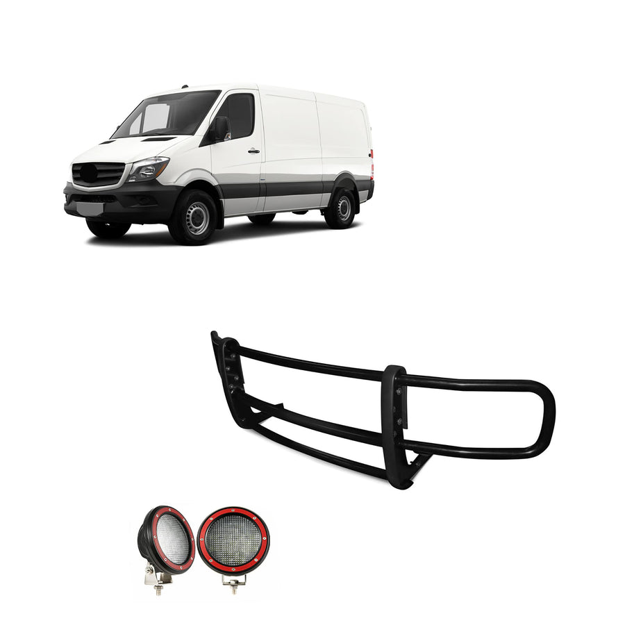 Spartan Grille Guard Black Horse Modular W/Pair of 5.3" LED Light Compatible with 07-09 Dodge Sprinter-Freightliner 2500/3500|19-24-Benz Sprinter 1500/4500|10-24-Benz Sprinter 2500/3500-17D501MA-PLFR