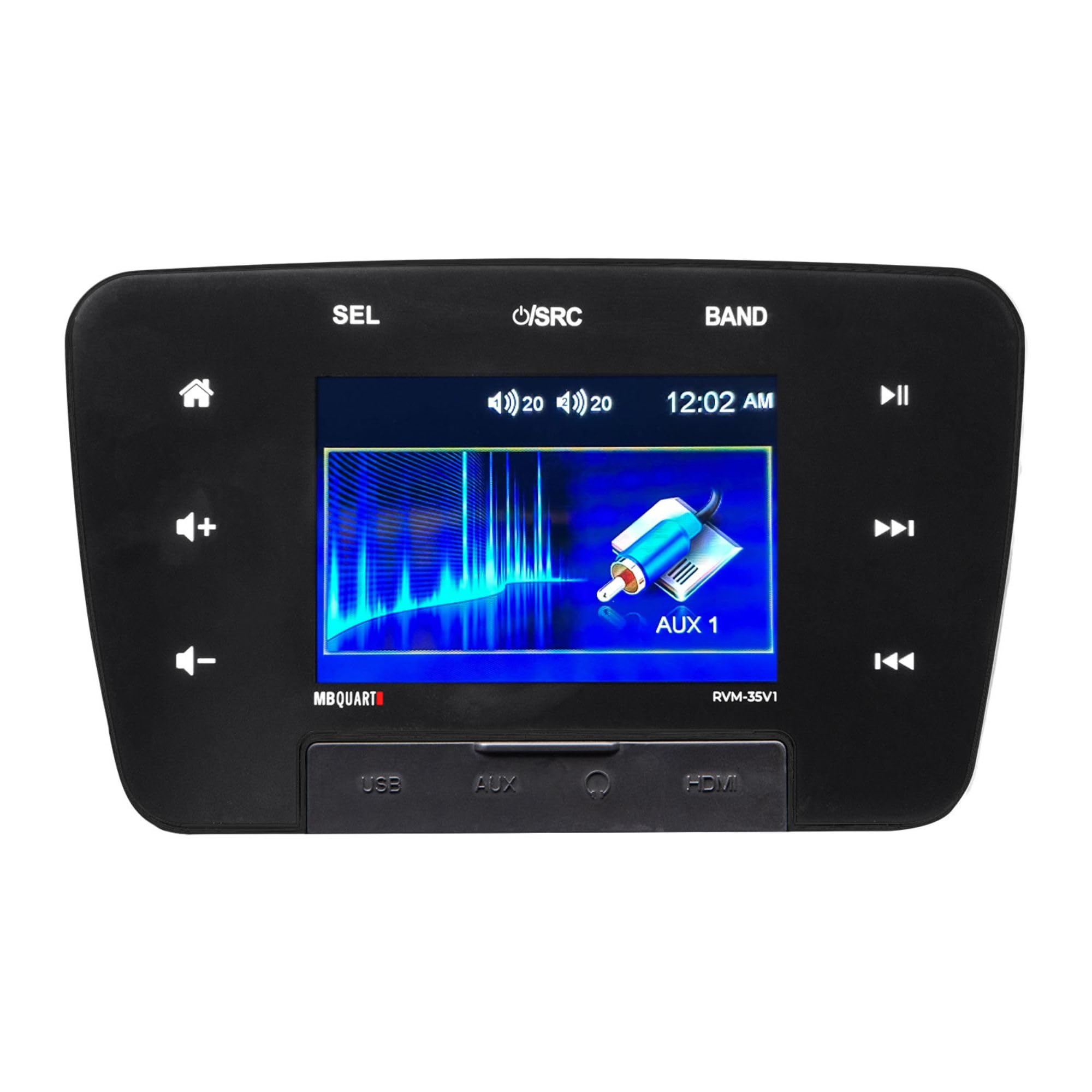 RVM-35V1 MB Quart 160W 3.5" Touchscreen Mechless Multimedia Bluetooth Source Unit w/Multi-Zone Audio, USB, AM/FM Radio & Camera Input for RVs & Cars