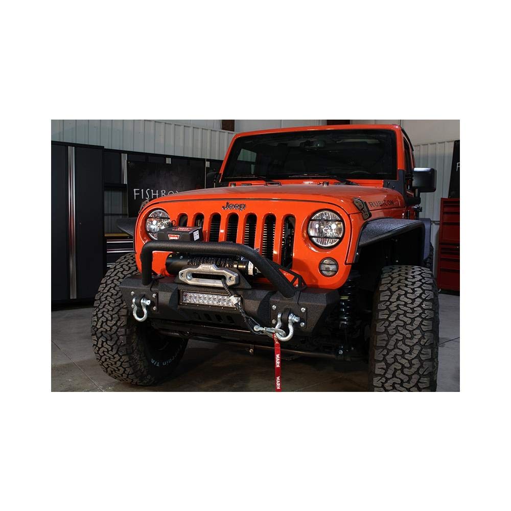 Stubby Front Winch Bumper with Tube Guard & LED Light Bar Slot for Jeep JK Wrangler & Unlimited
